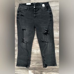 Judy Blue Women's Emma High Waist Skinny Capris Destroyed Black